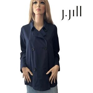 J. Jill Double Breasted Pea Coat Jacket Oversized Cotton Canvas India Blue XS S